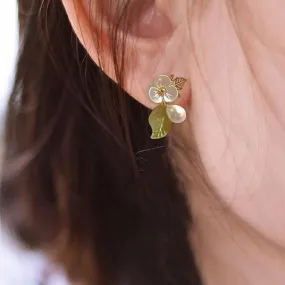 Flower Design Faux Pearl Drop Earrings
